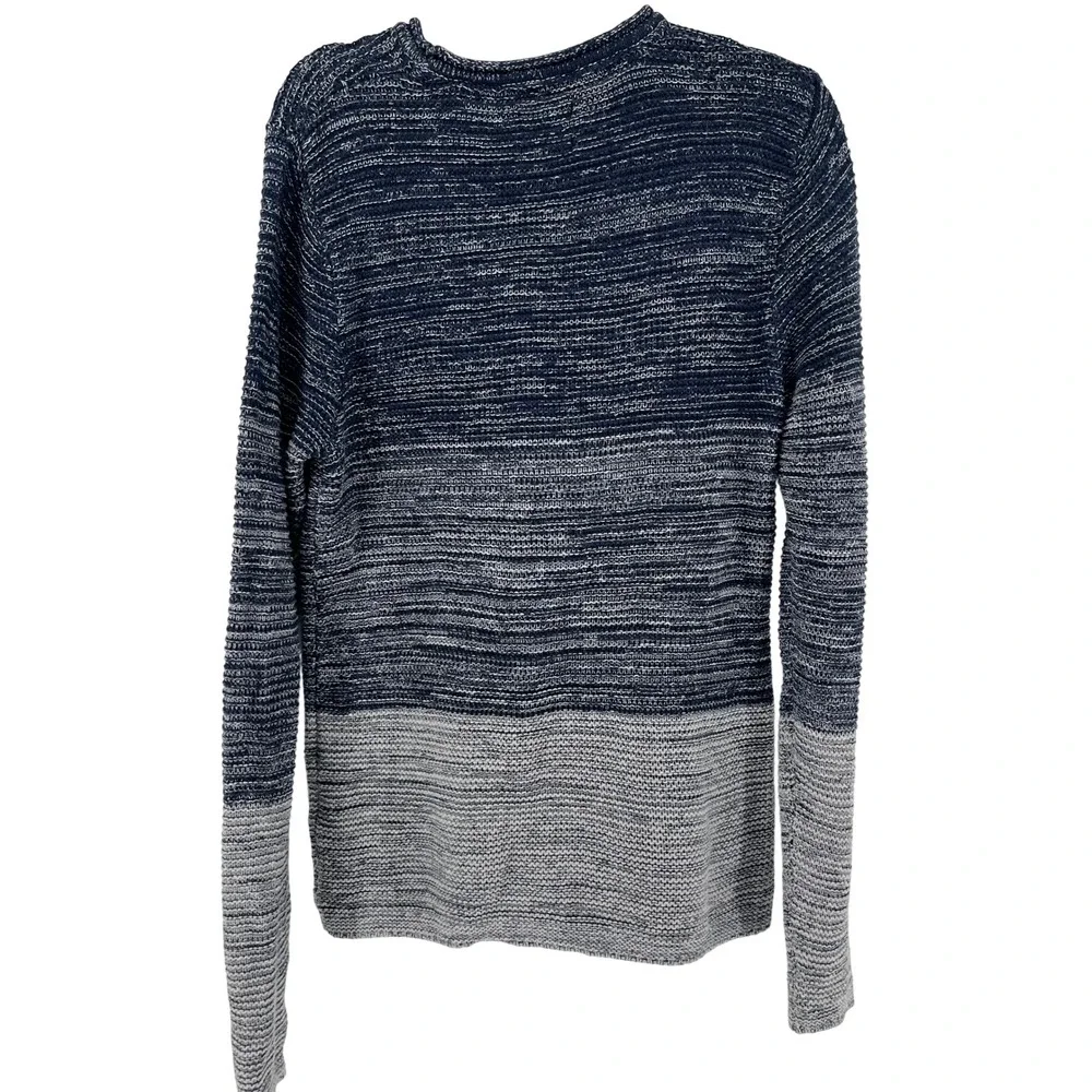 Blend Global‎ Sweater Buckle Sz S Blue Gray Ombre Knit Crew Neck Long Sleeve